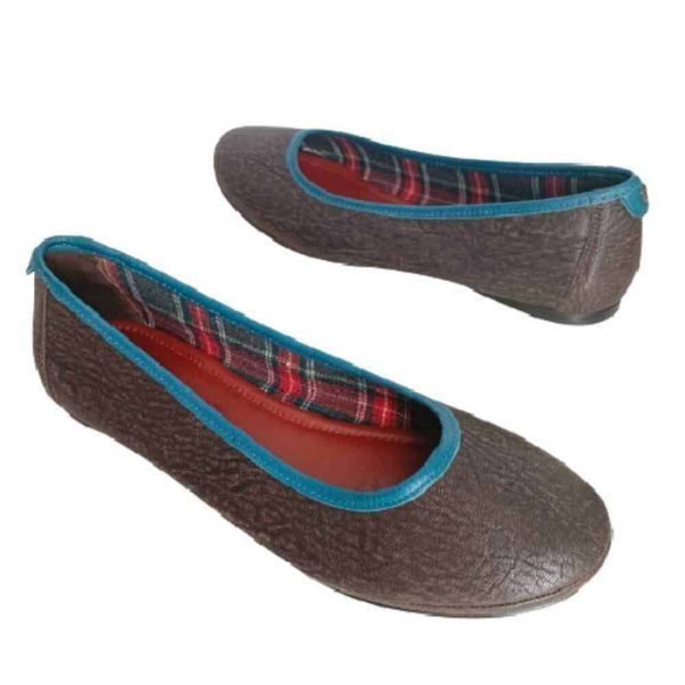 Trask Ballet Flats 36 Brown Leather Shoes Flats Turquoise Accent $299